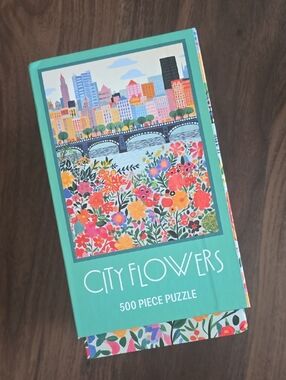 RoseArt City Flowers 500-Piece Puzzle - Teal Floral Box